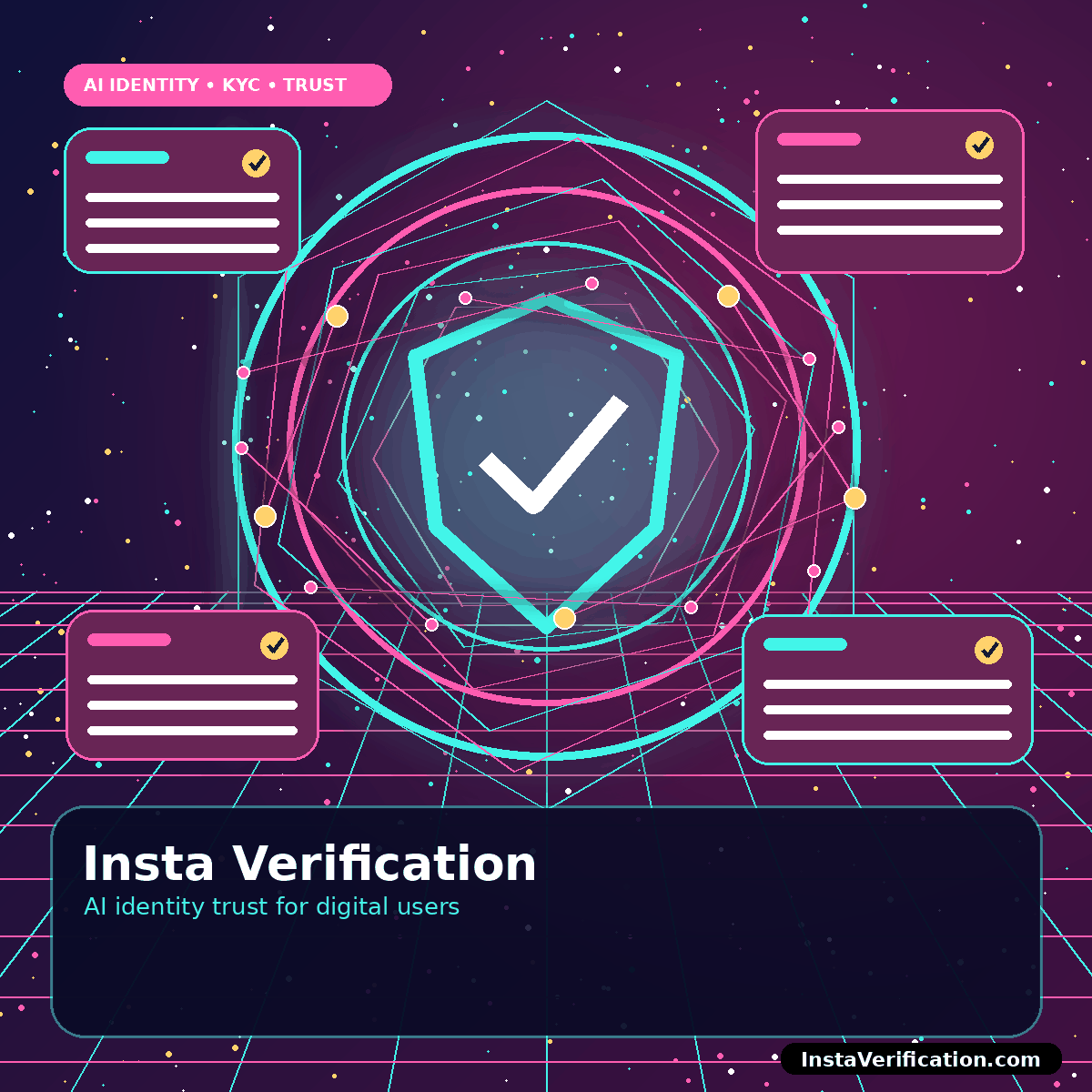 Futuristic AI identity shield for Insta Verification